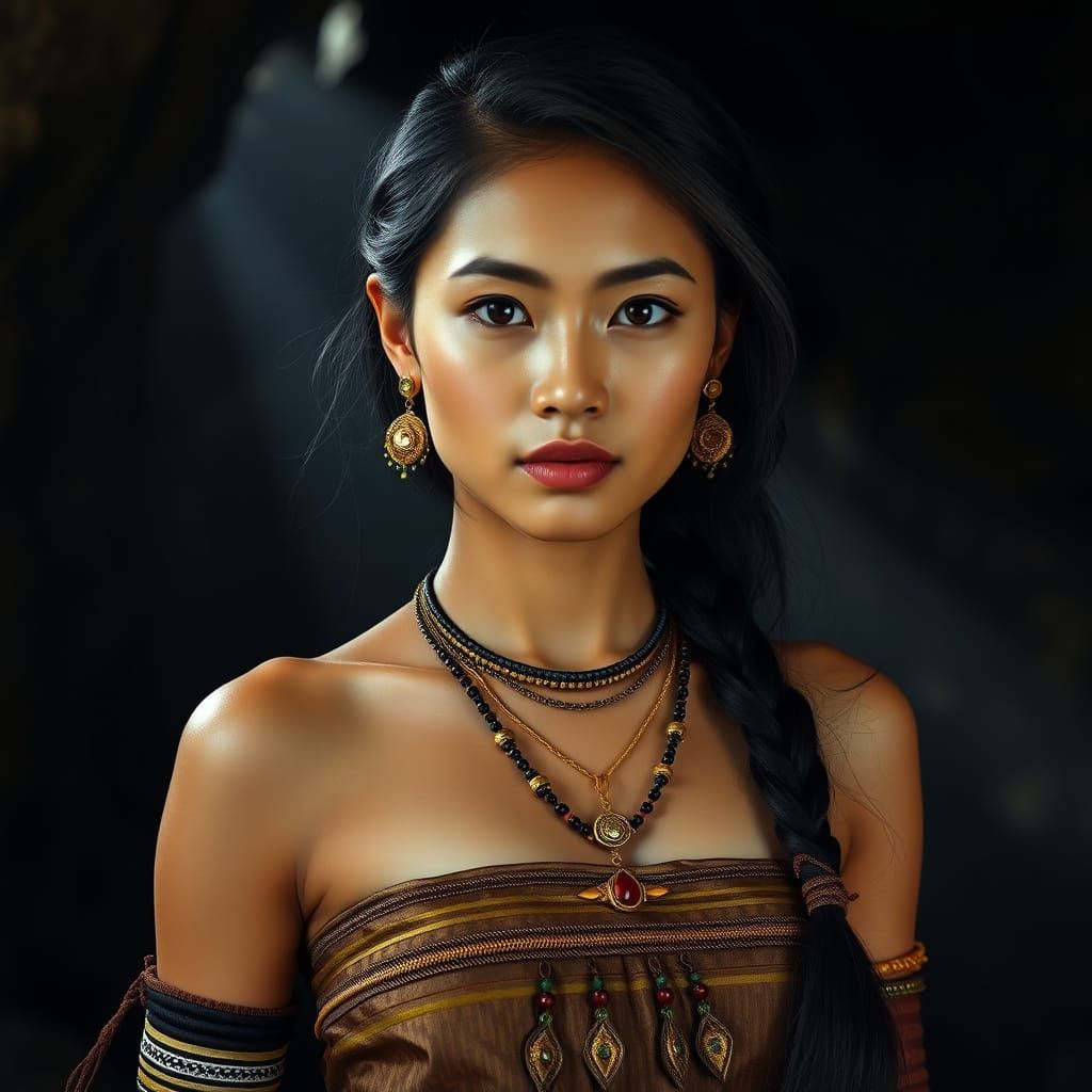 Ethereal Cave Beauty in Ancient Tribal Attire