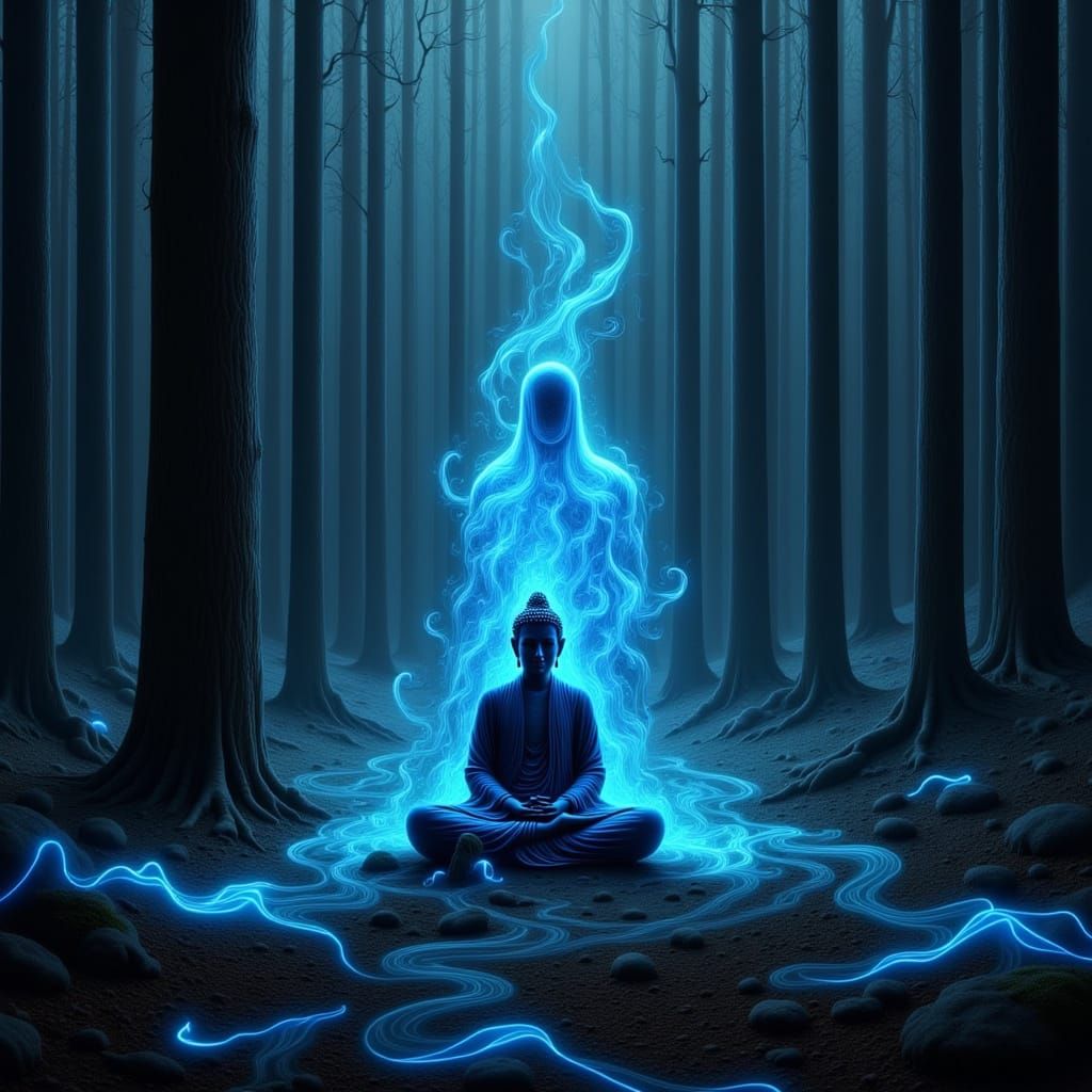 Ethereal Buddha Amidst Glowing Forest