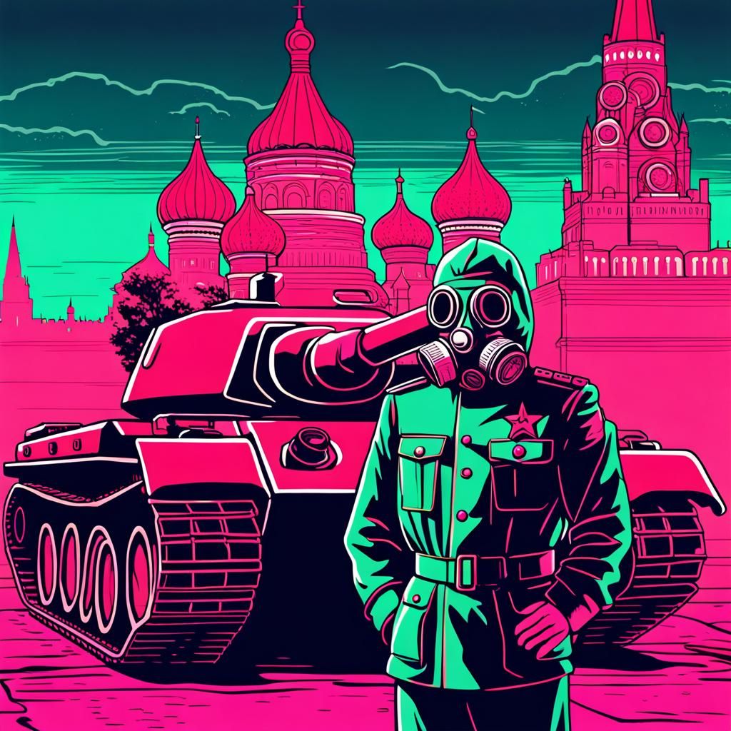 Soviet Officer with Gas Mask, Synthwave Style