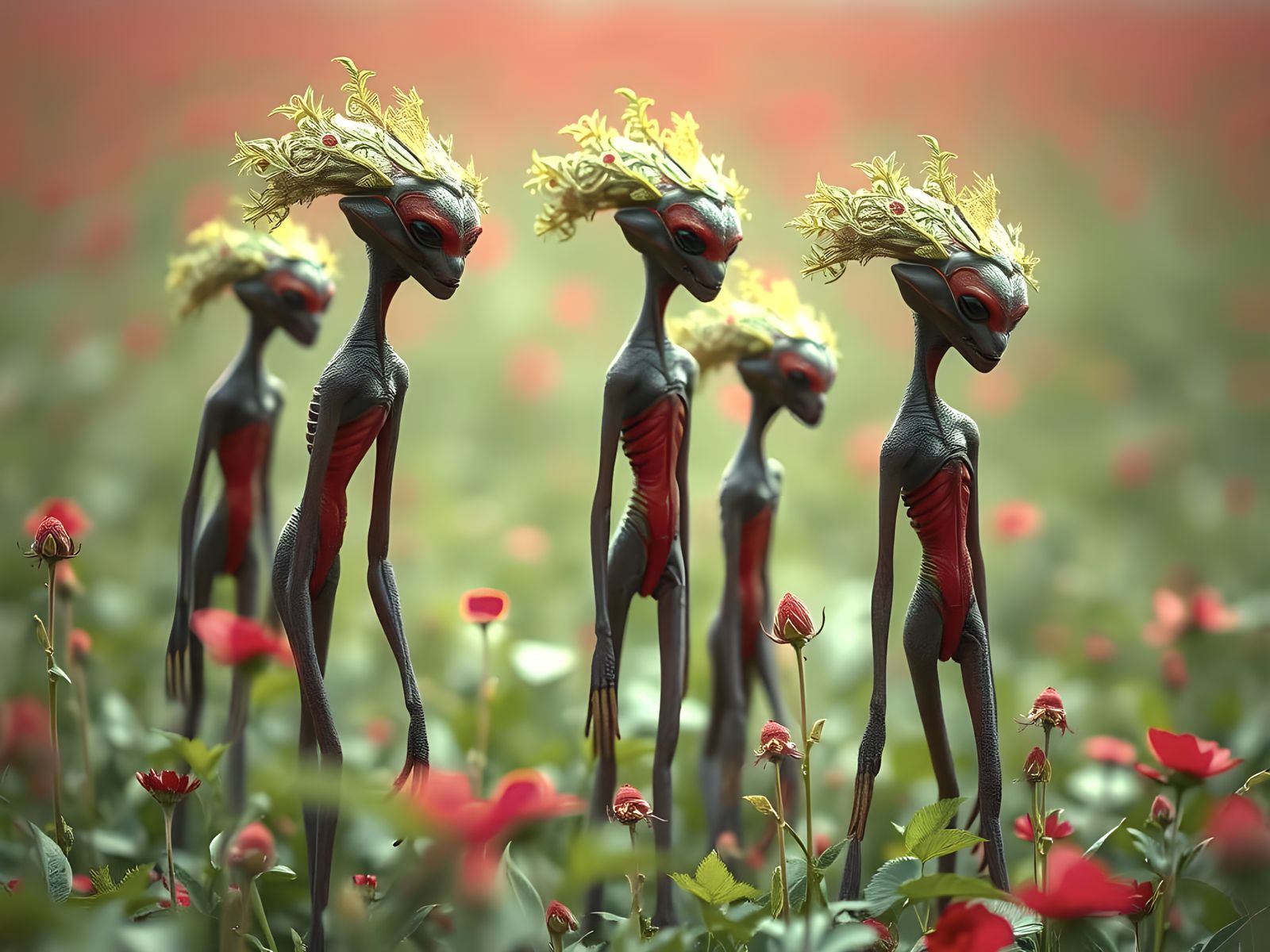 Filiform Aliens in a Red and Green Field