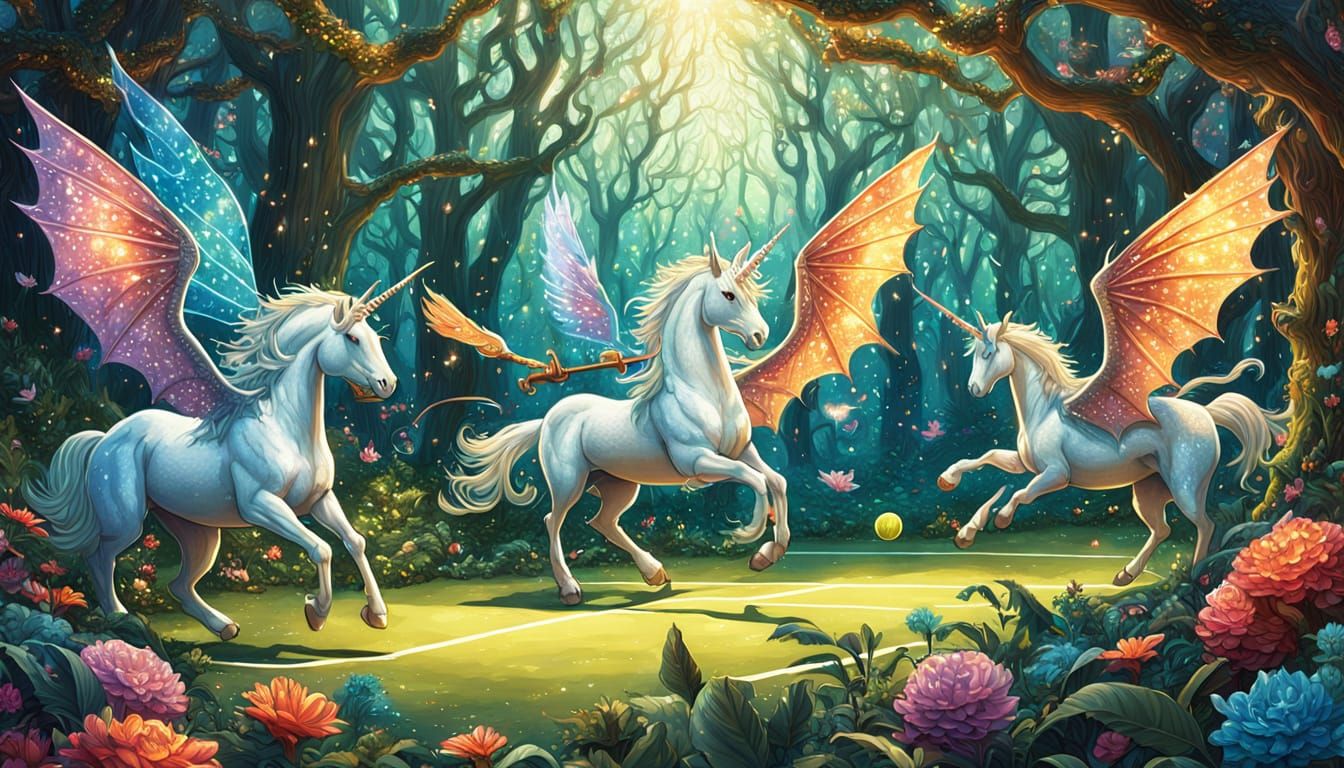 Unicorns and Dragons Play Tennis: Comic Book Art