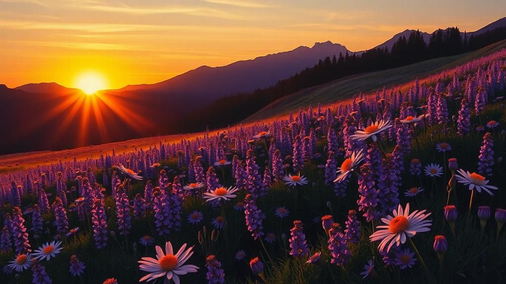 Surreal Mountain Meadow in Golden Light