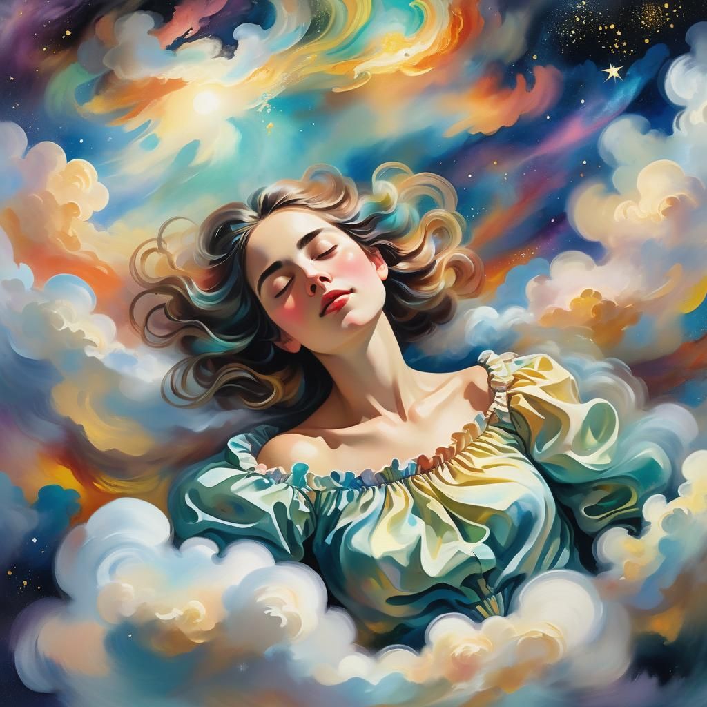 Cosmic Slumber: A Maximalist Gouache Masterpiece