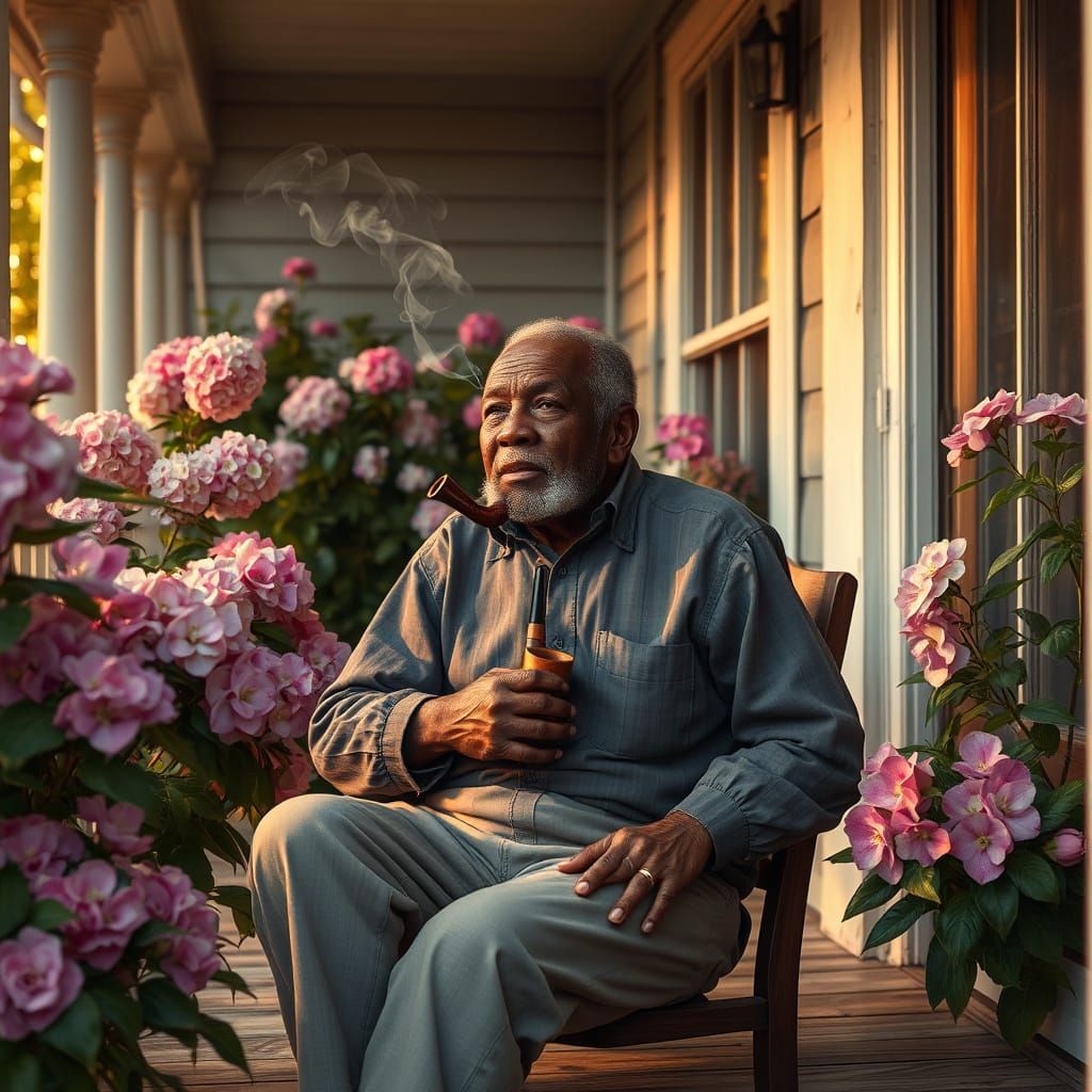 Serene Elderly Gentleman on Weathered Porch