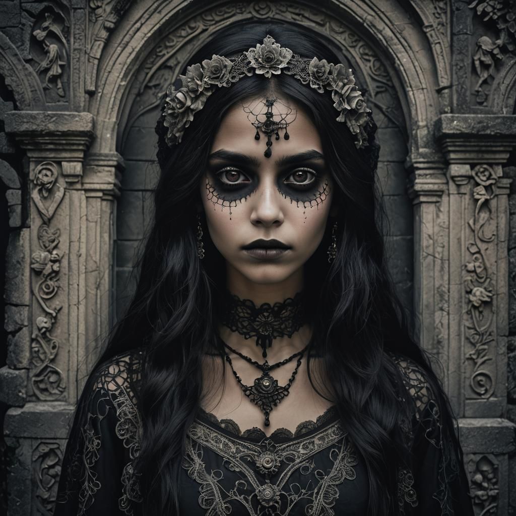 Gothic Dark Fantasy Catrina Portrait in Cemetery