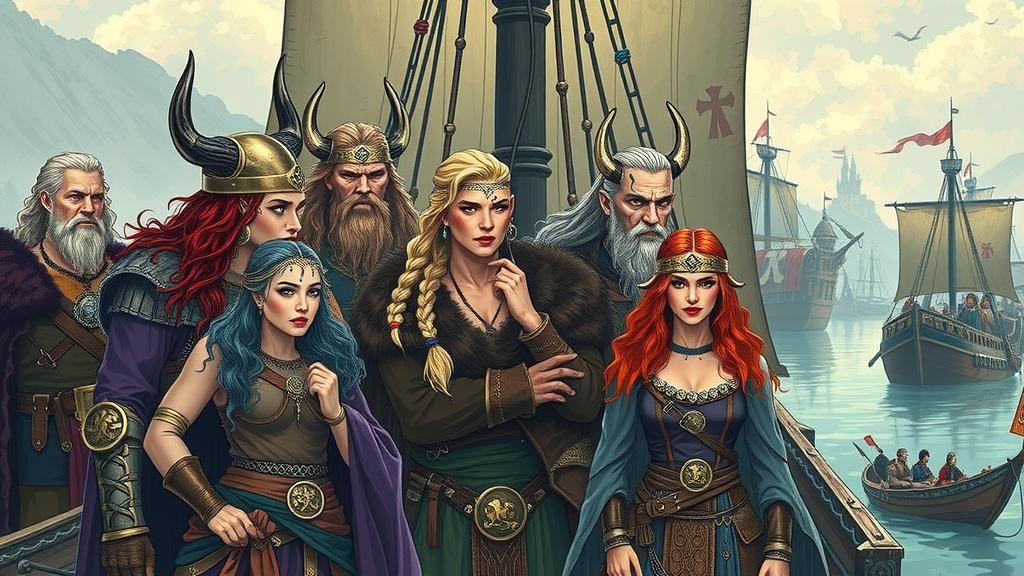 Diverse Viking Pirate Crew on Drakkar Ship: Digital Art