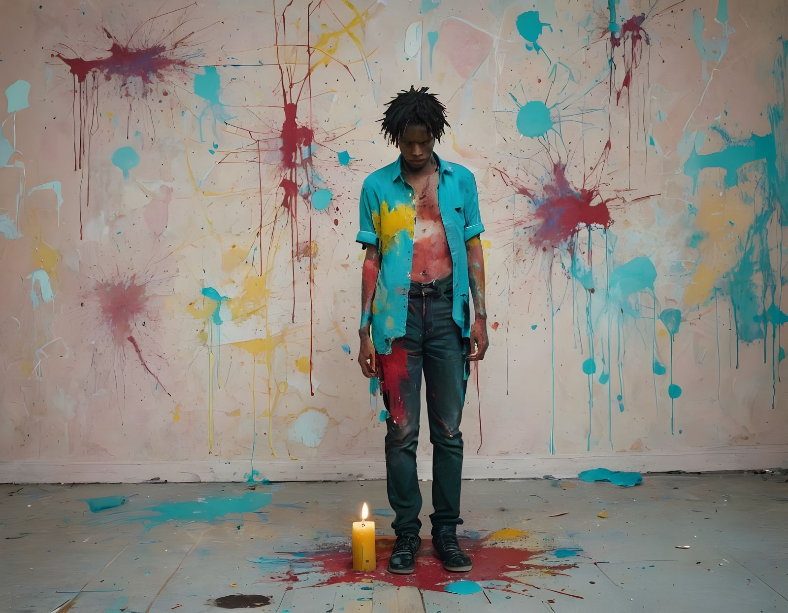 Red Faceless Figure in Rothko-esque Style