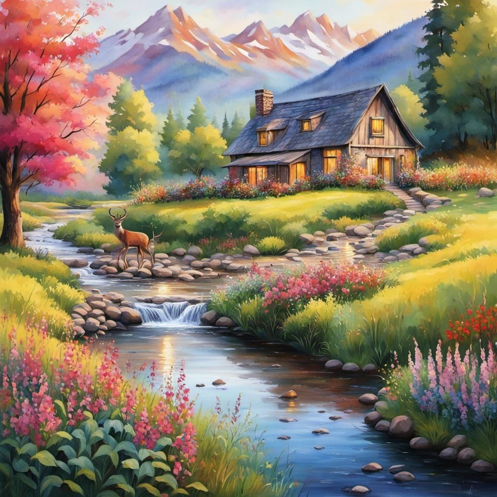 Whimsical Watercolor Morning in the Blueberry Mountains