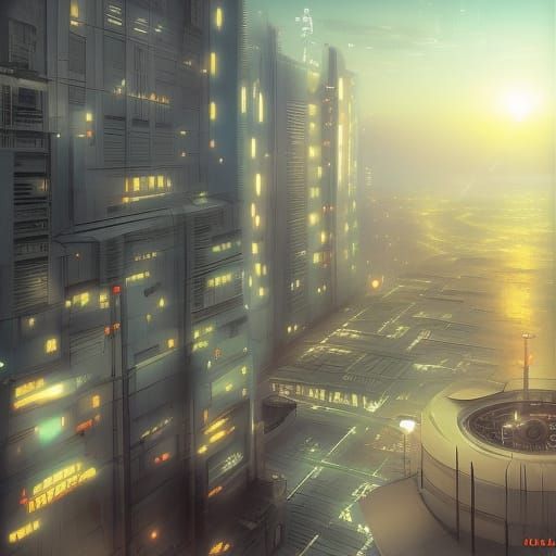 Futuristic Cyberpunk Paris Rooftop View at Night