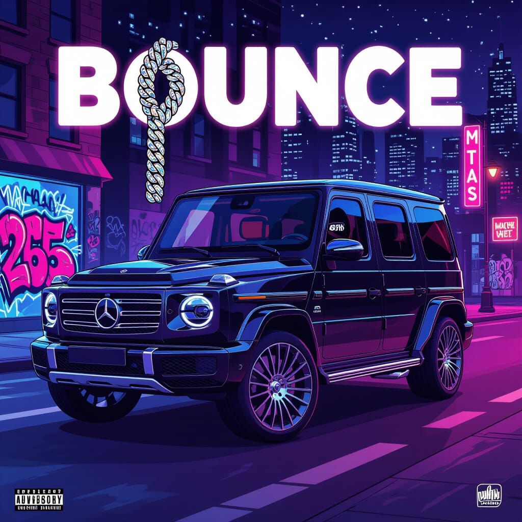 Cartoon Album Cover: Bouncing Maybach GLS 600 at Night