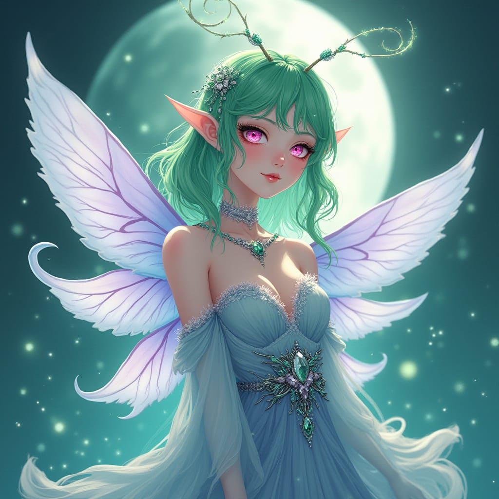 Ethereal Fey with Moth Scruff and Antennae in Anime Style