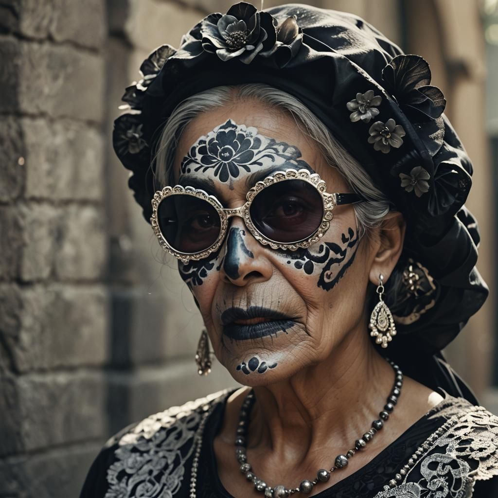 Colombian Woman as Catrina in Cinematic Style