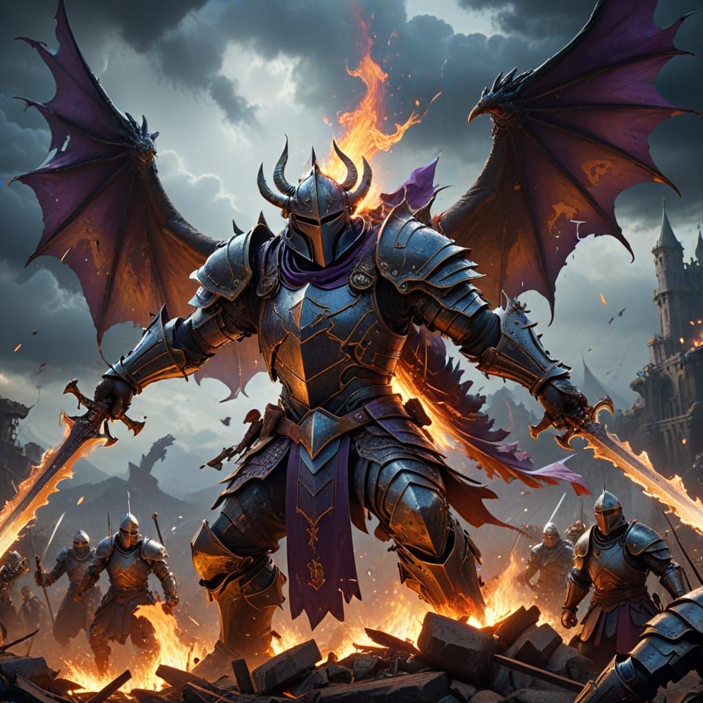 Epic Fantasy Battle Scene in Ornate Armor Style