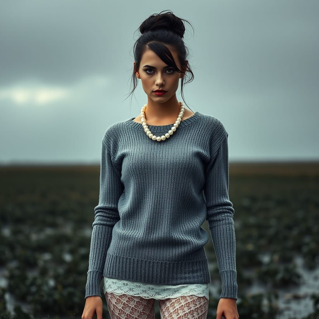 Confident Young Woman in Moody Rainy Fashion Setting