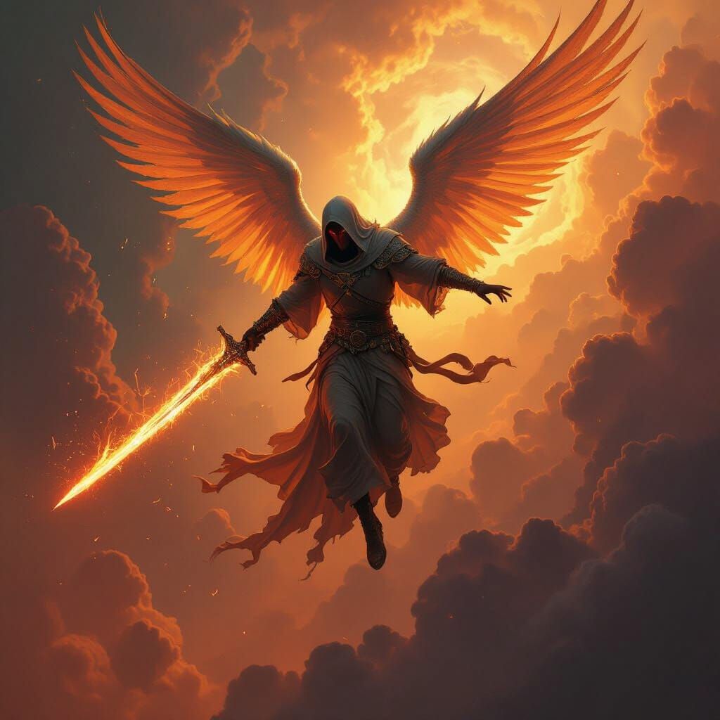 Archangel Azazel's Fiery Descent, Inspired by Baroque Art