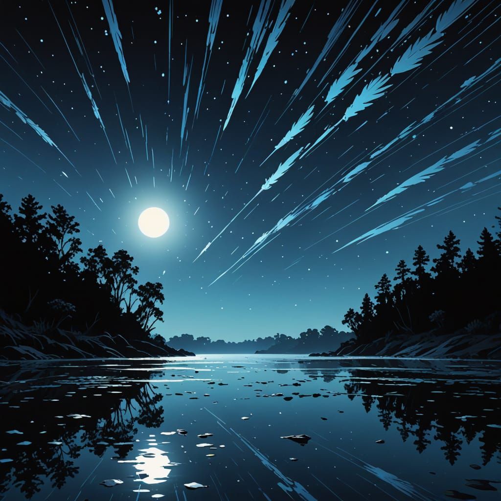 Magpies Watch Shooting Star in Comic Book Style