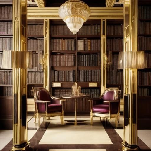 Art Deco Library with Towering Bookshelves