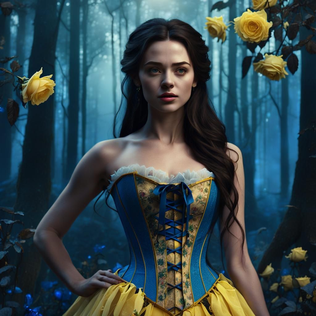 Gothic Fairytale Belle in Forest, Detailed Fantasy Art