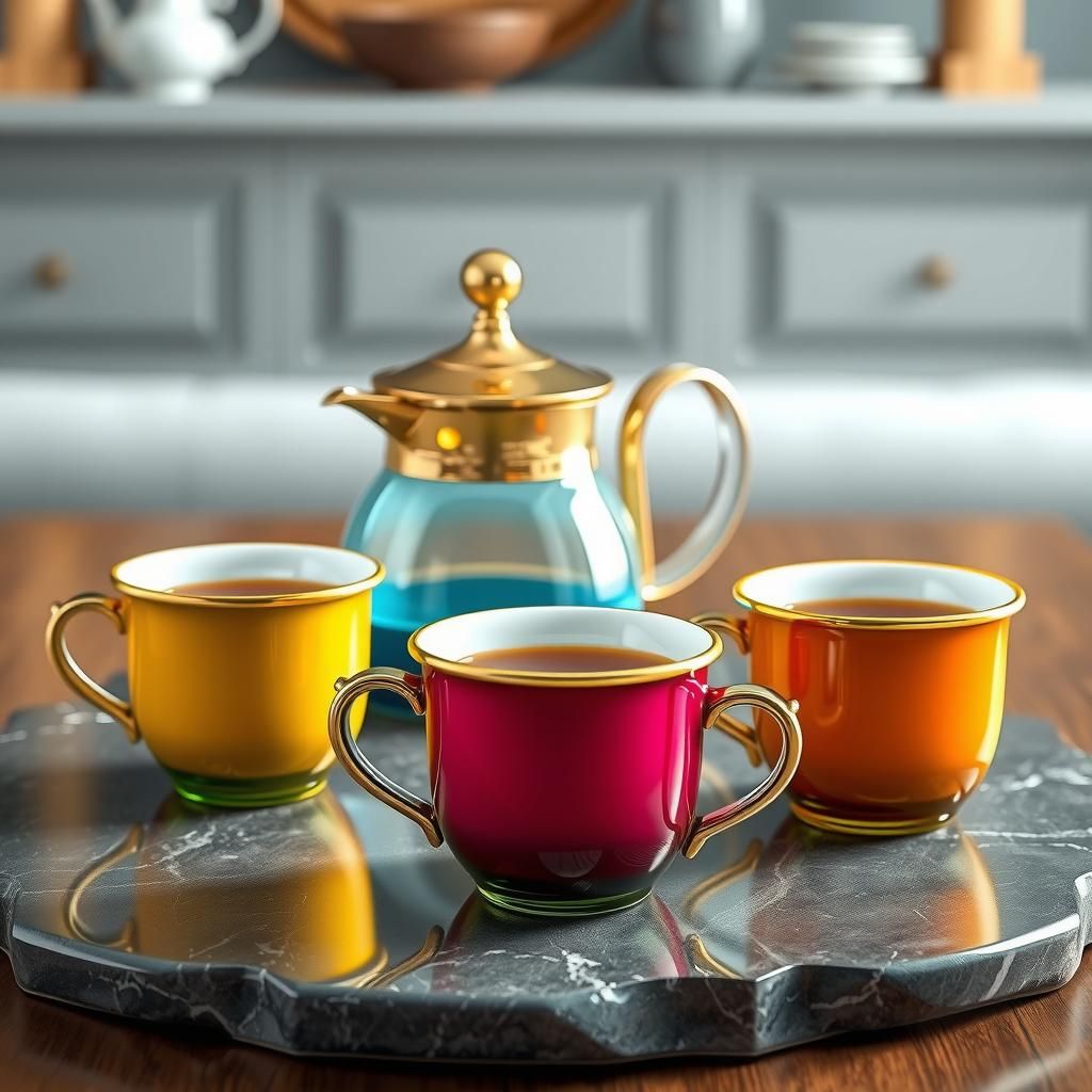 Enameled Glass Tea Set: 3D Rendered Still Life