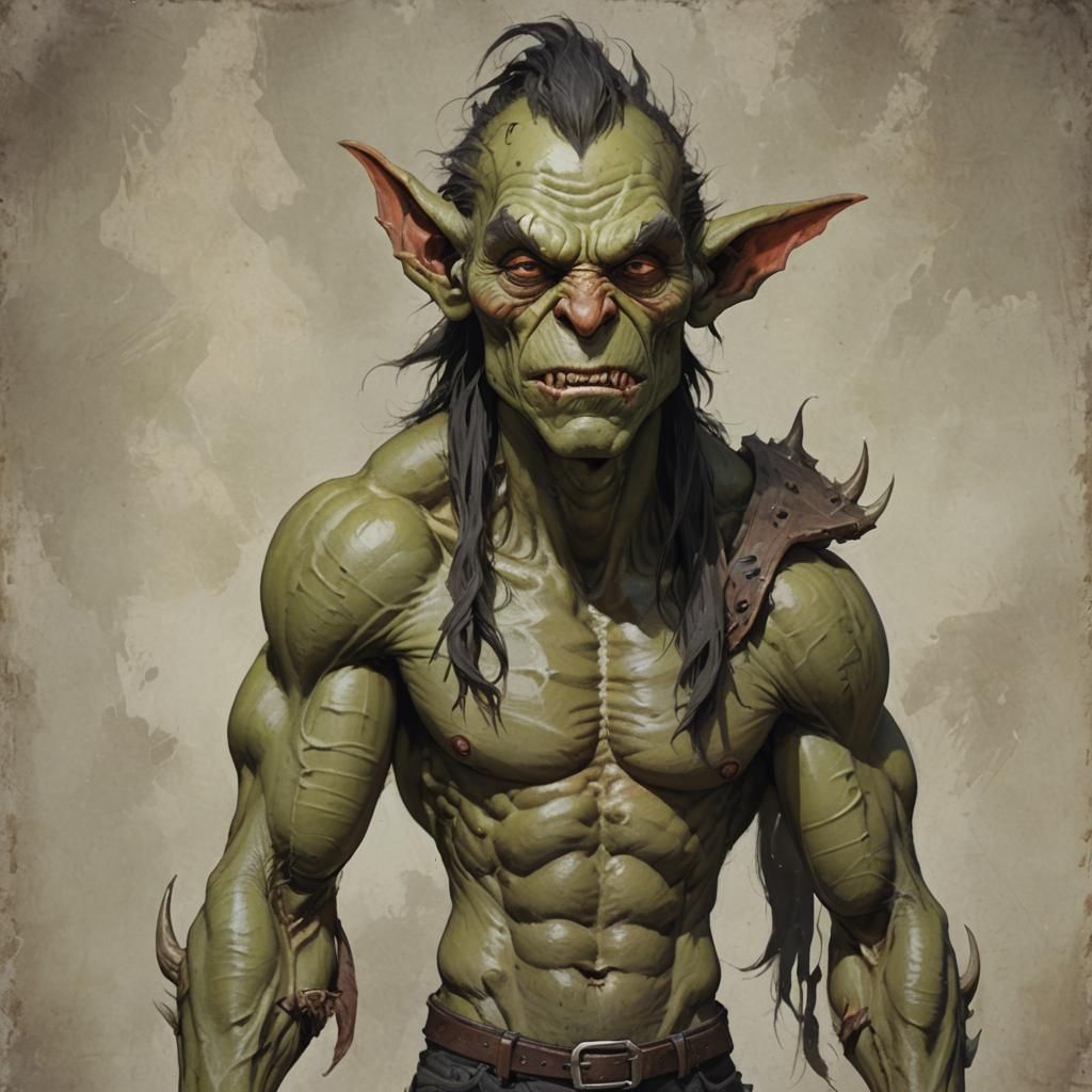 Handsome Muscular Goblin Man with Humanoid Features