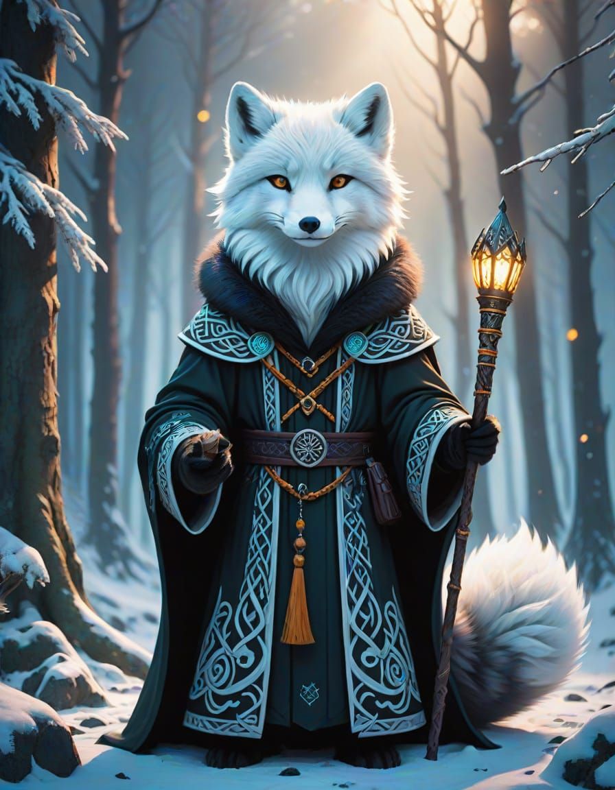 Whimsical Anime Fox in Celtic Inspired Gothic Robes