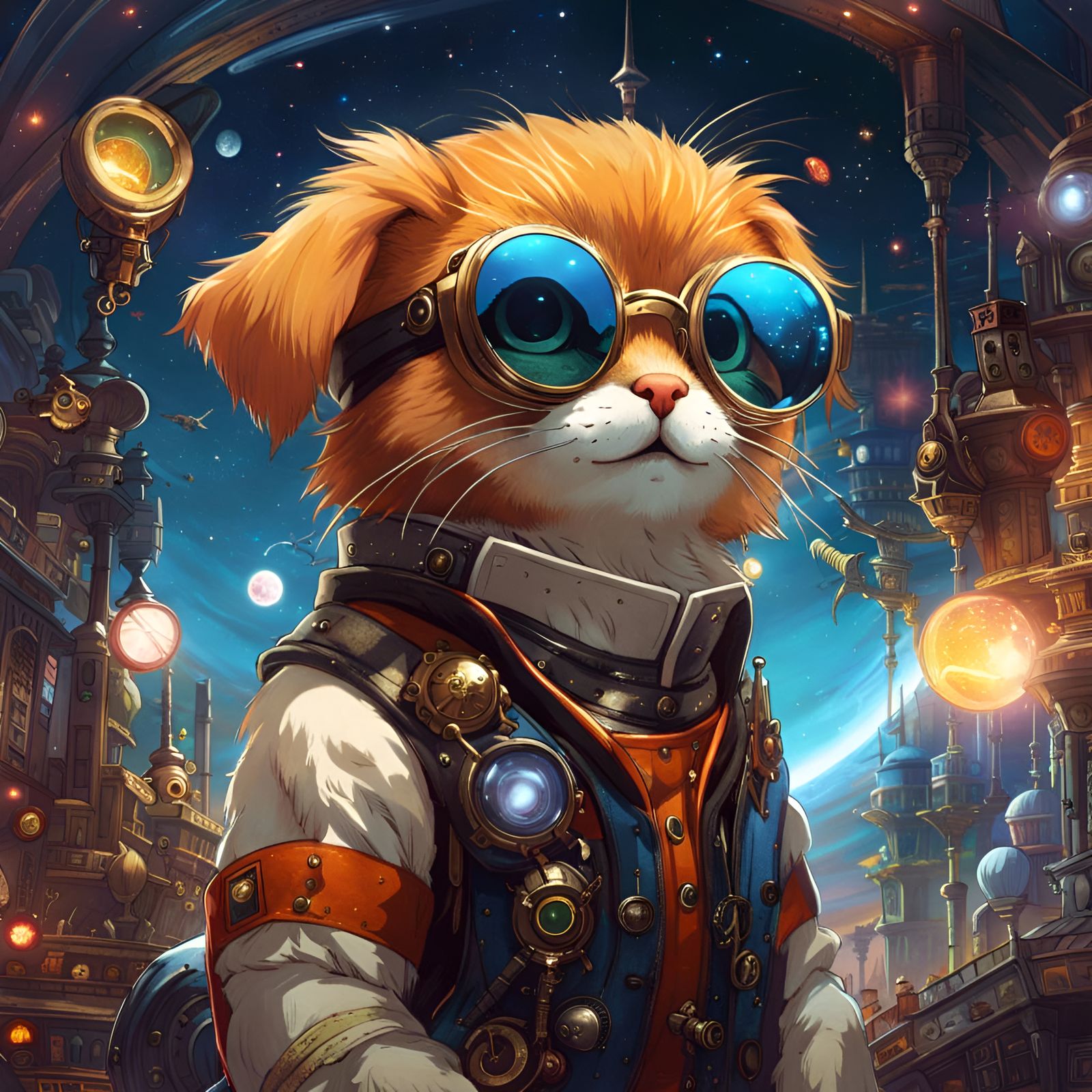 Steampunk Panda in Space Anime Style