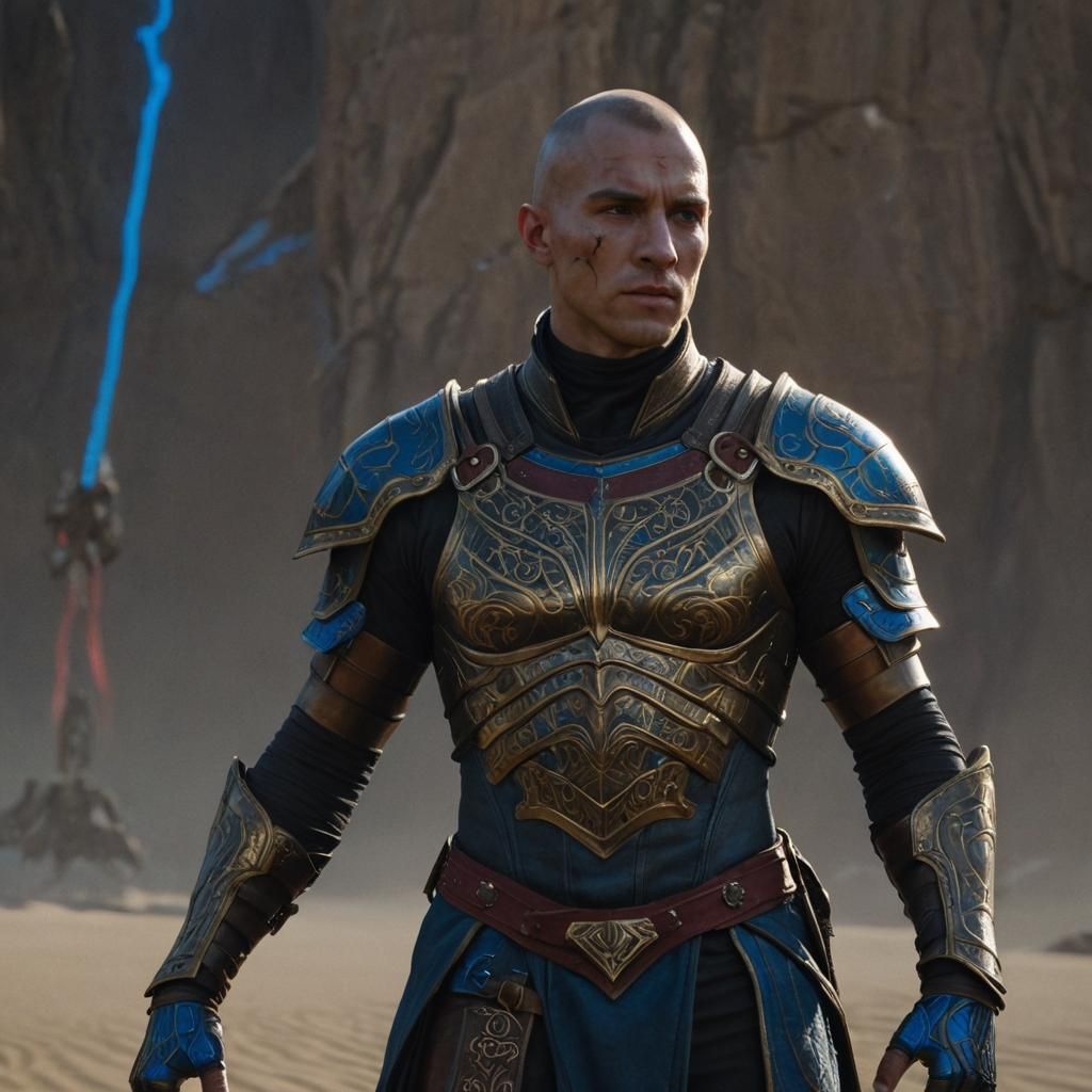 Armored Sorcerer Warrior with Neon Accents