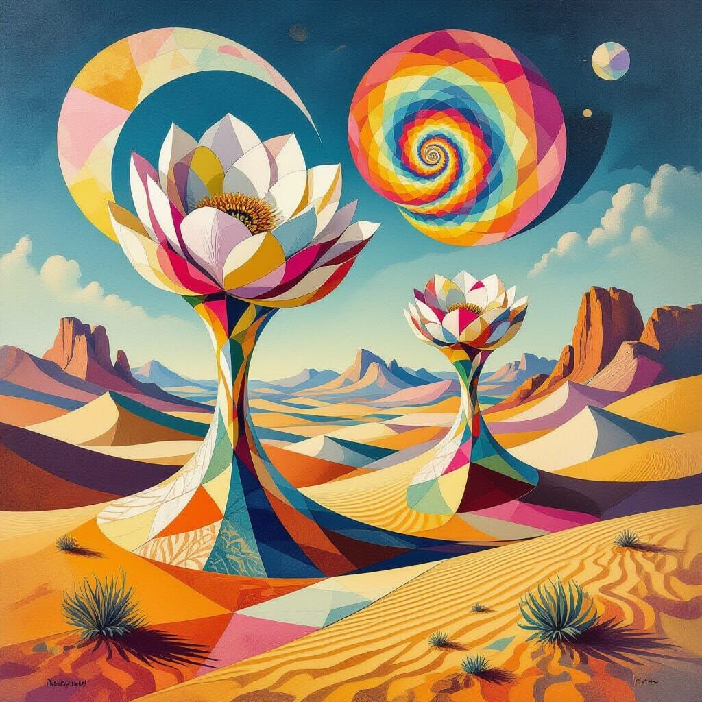 Surreal Desert-scape with Organic Forms in Cubist Style