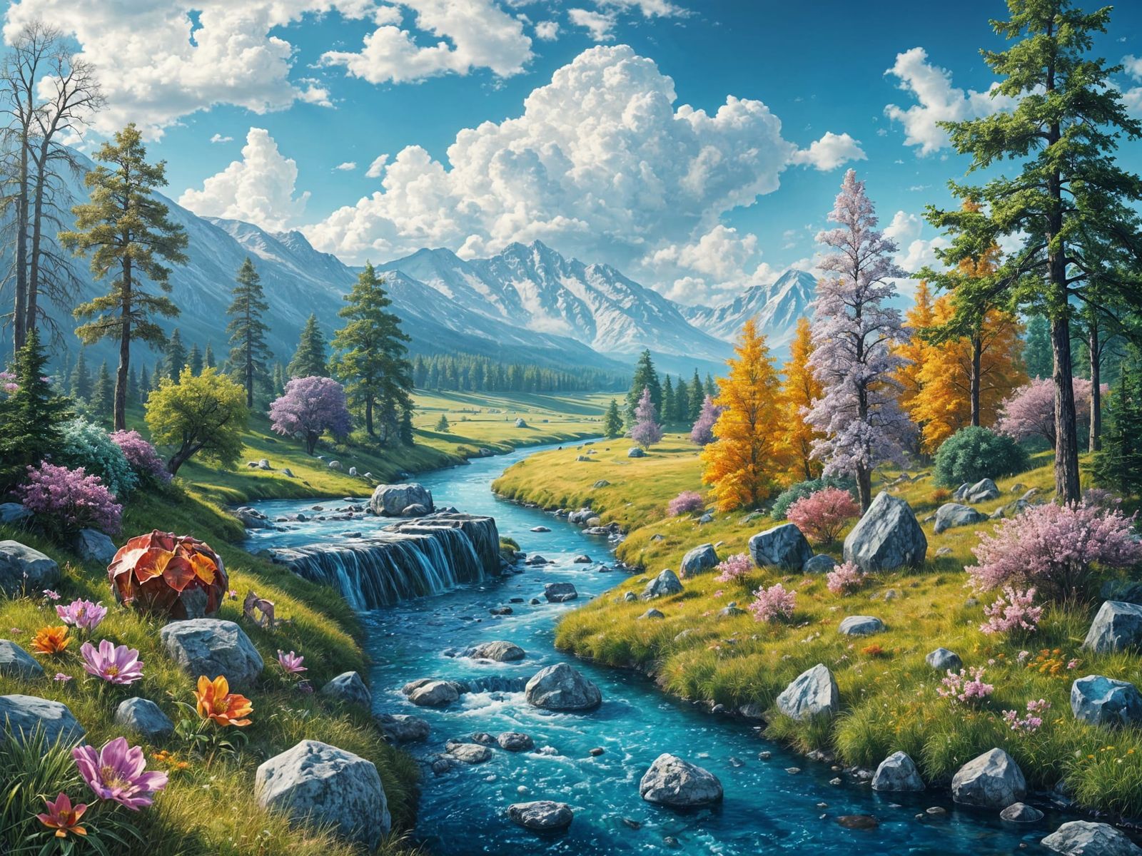 Surreal Oil Painting of Vibrant Emerald Forests and Shimmeri...