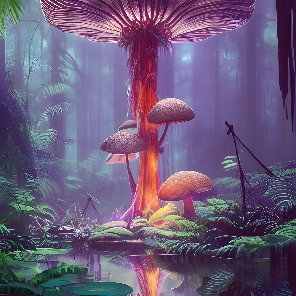 Giant Mushroom in Hyperion Jungle, Polished Cel-Shaded Art