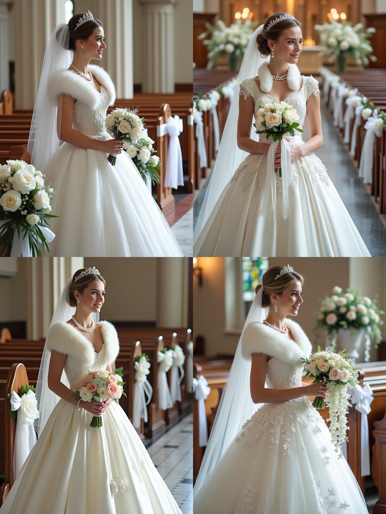 Elegant Bride in White Satin Wedding Dress