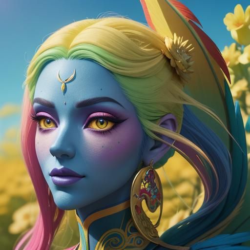 Dragon Peacock Woman Portrait in 3D Digital Art