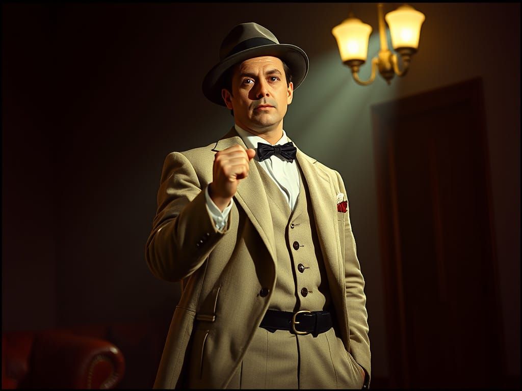 Dramatic Portrait in 1950s Style with Film Grain