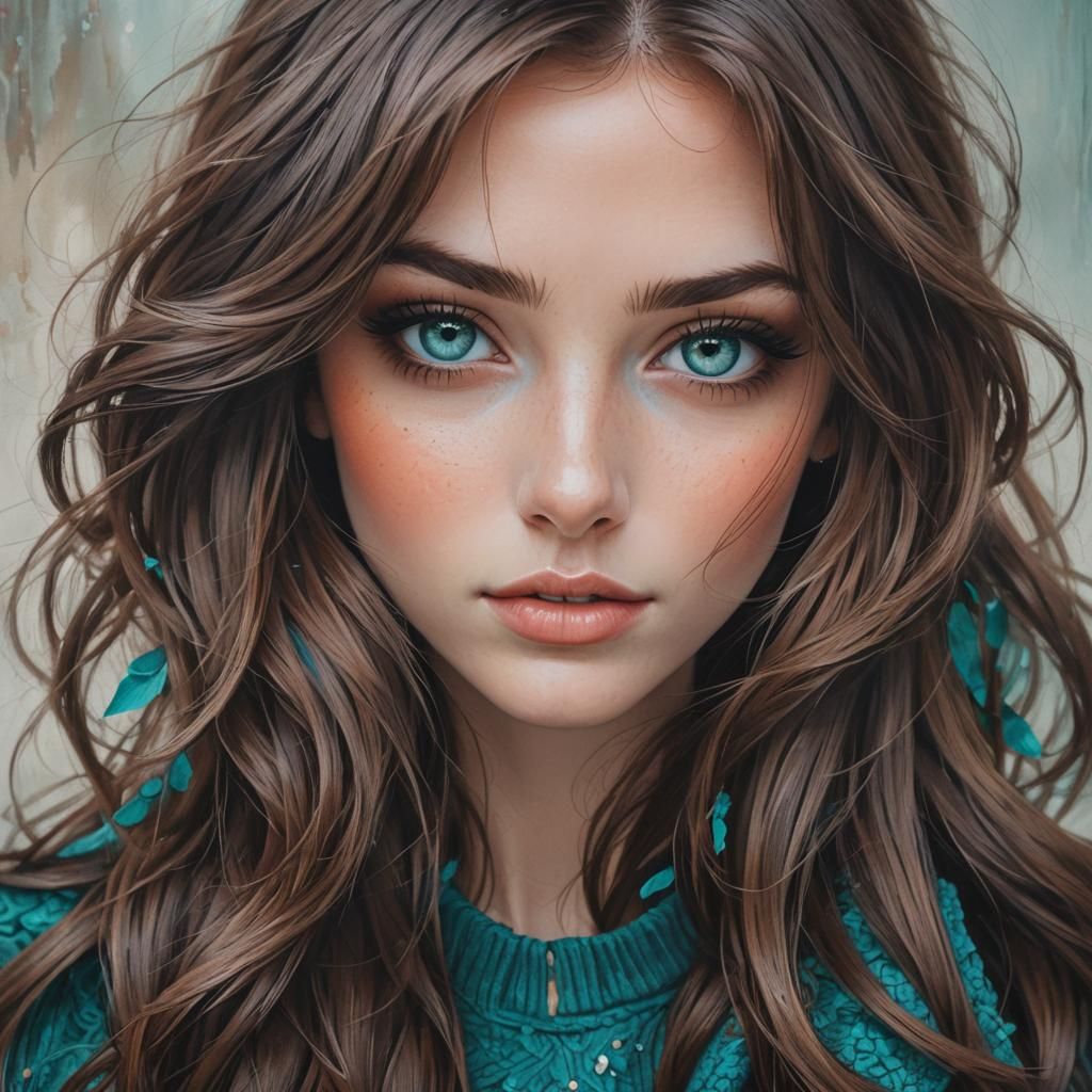 Beautiful Girl with Teal Eyes and Brown Hair