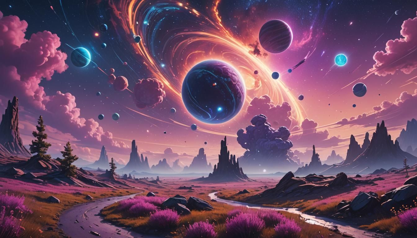 Surreal Parallel Universe: Celestial Collision in Fantasy St...