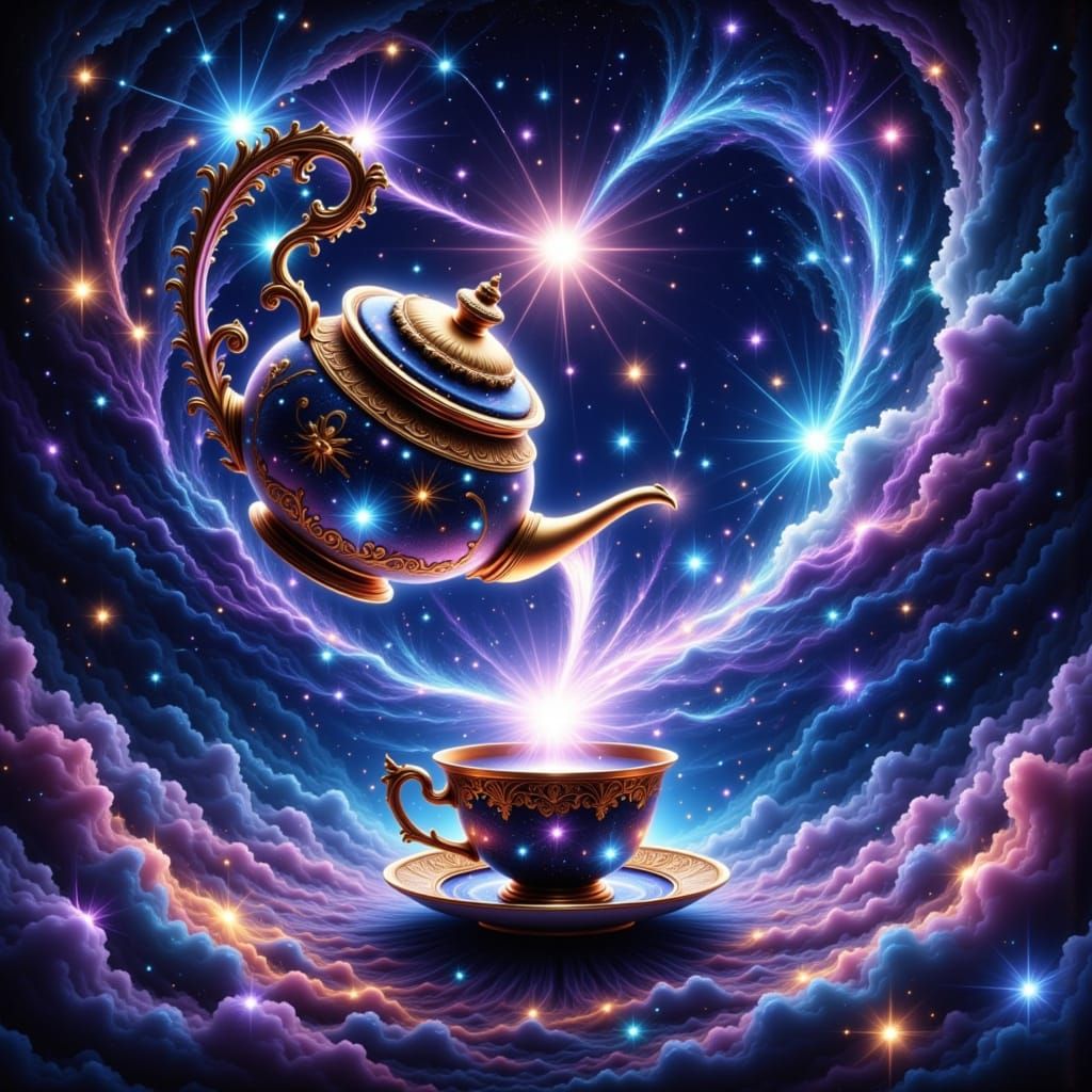 Celestial Teapot Pours Starlight in Deep Space