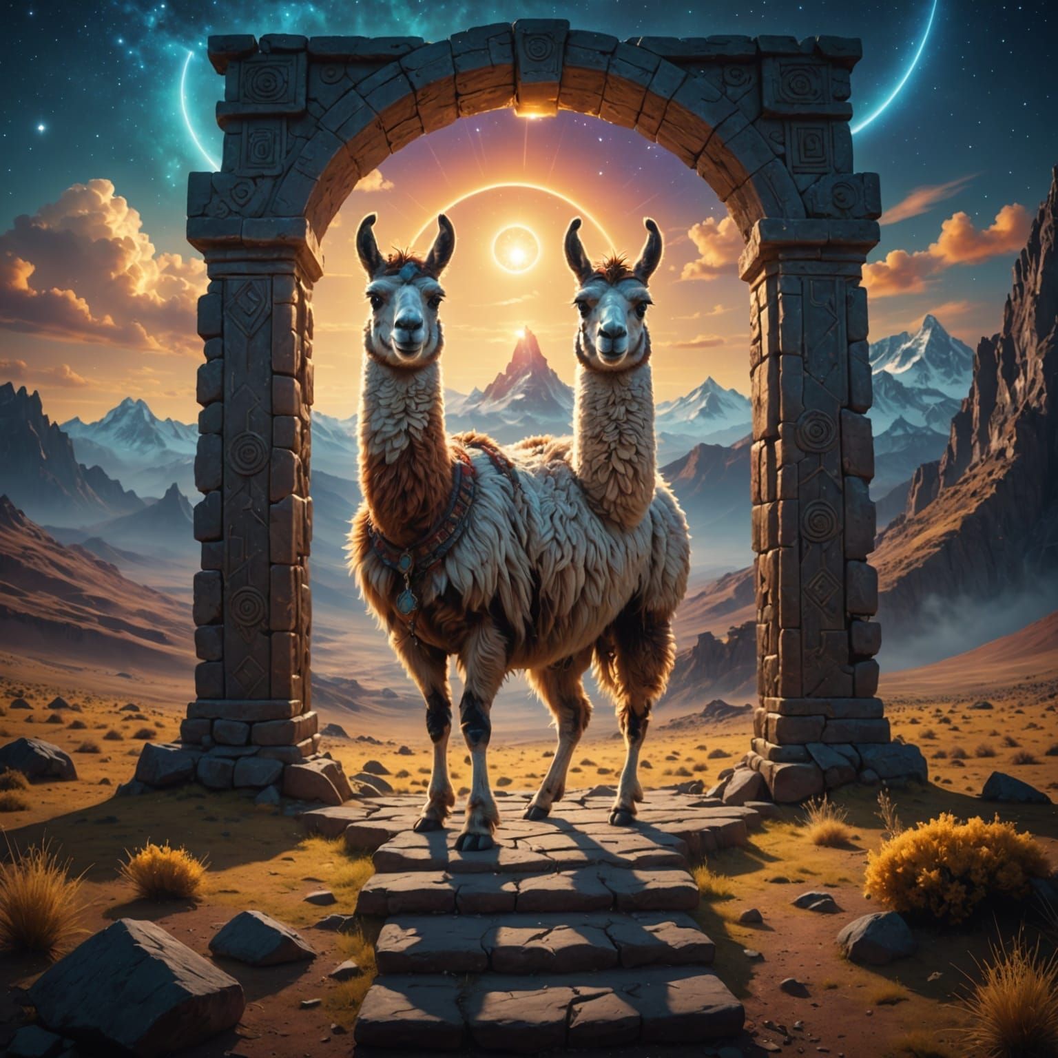 Glowing Llama Ascends to Mystical Realm in Epic Digital Pain...