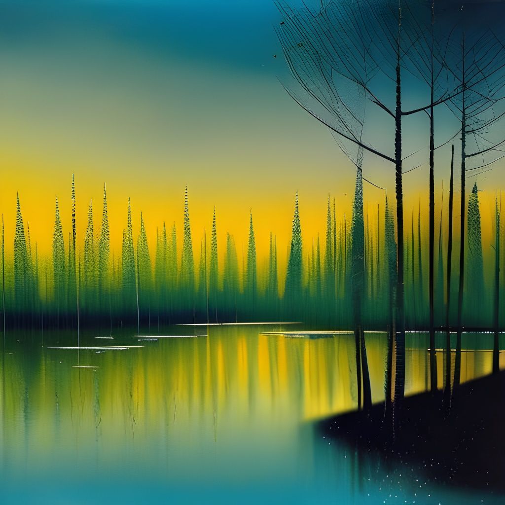 Birch Trees Reflect Moonlight: Serene Lake Painting