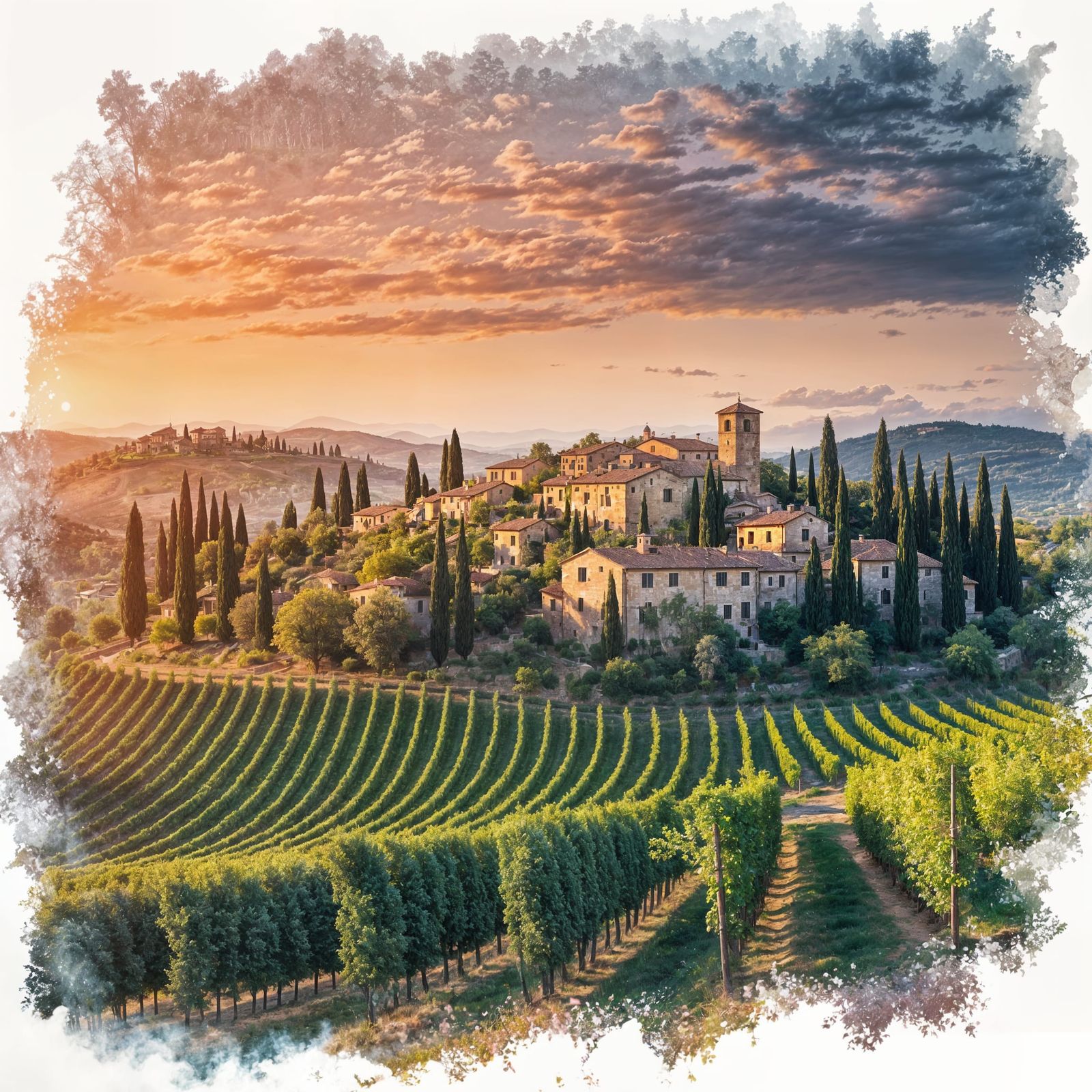 Tuscan Wine Village at Golden Hour