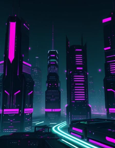 Neon Cyberpunk Cityscape in Low Poly Style