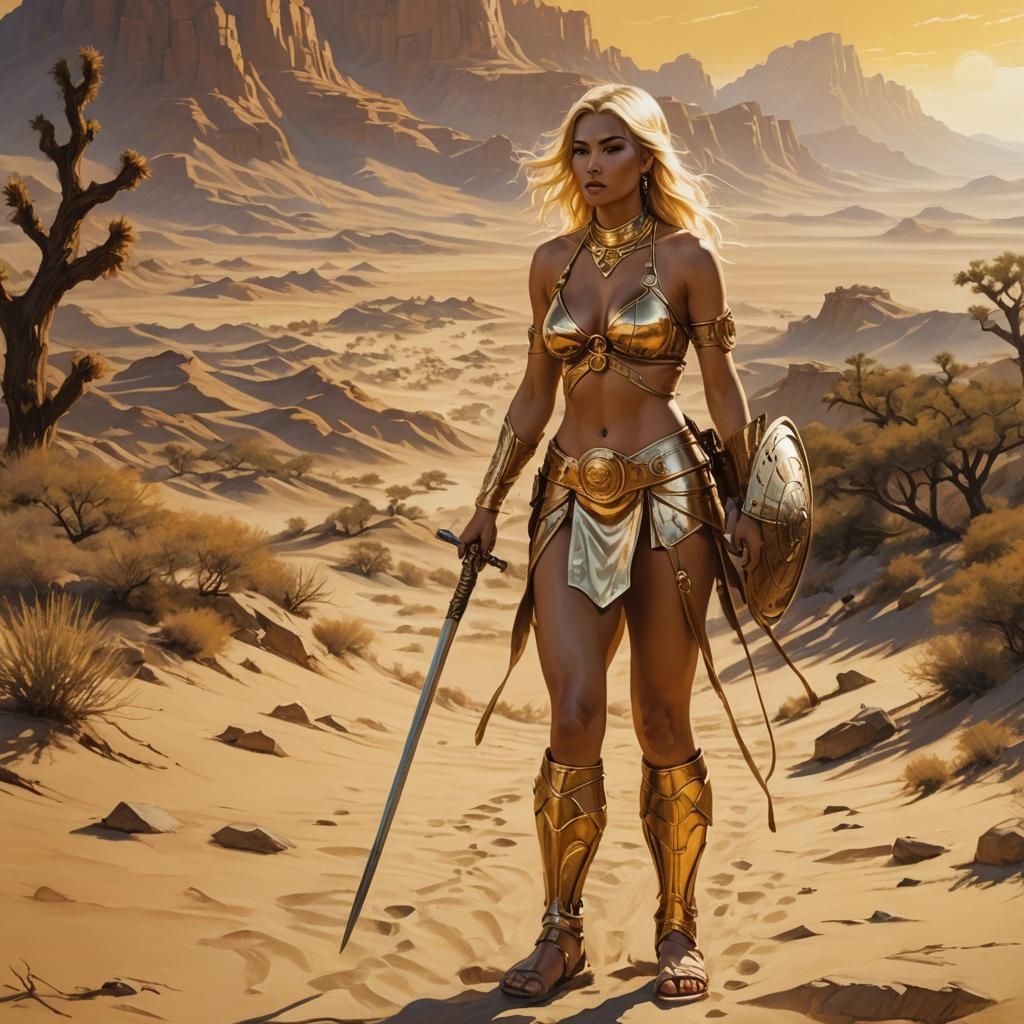 Desert Wanderer in Golden Light, Fantasy Art