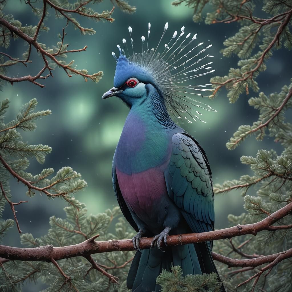 Blue Crowned Pigeon Made of Northern Lights