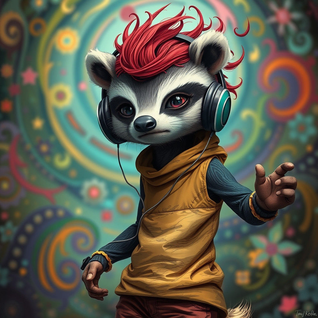 Hip-Hop Badger Boy Dancing in a Fairytale Scene