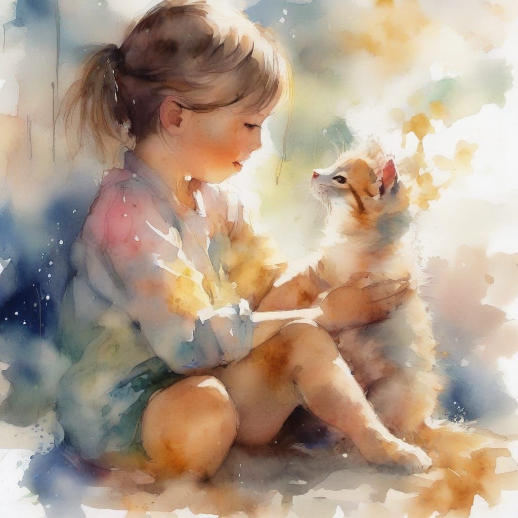 Whimsical Child and Kitten Concept Art
