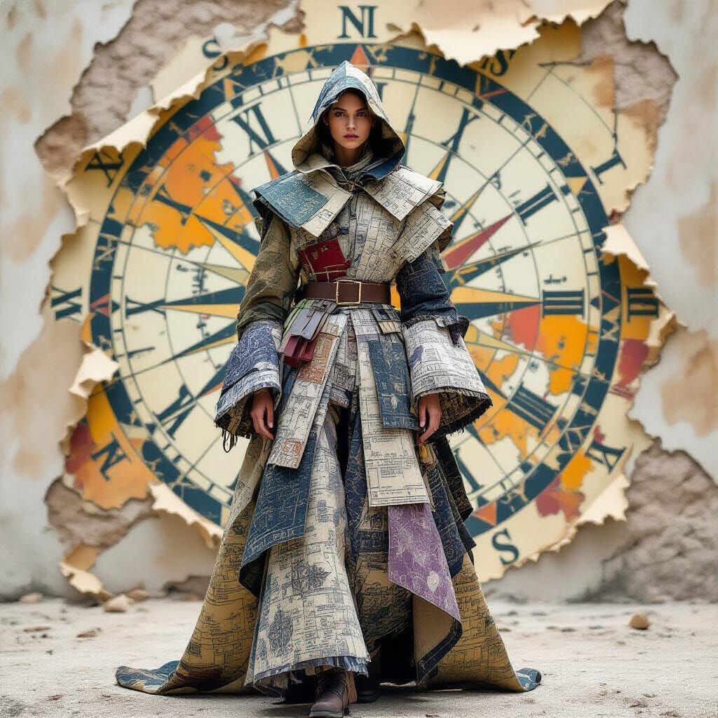 Avant-Garde Traveler in Collapsing Time Map Painting