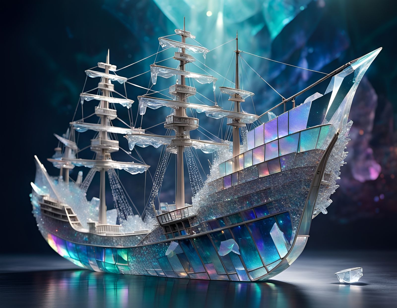 Iridescent Crystal Ship with Broken Glass Effect