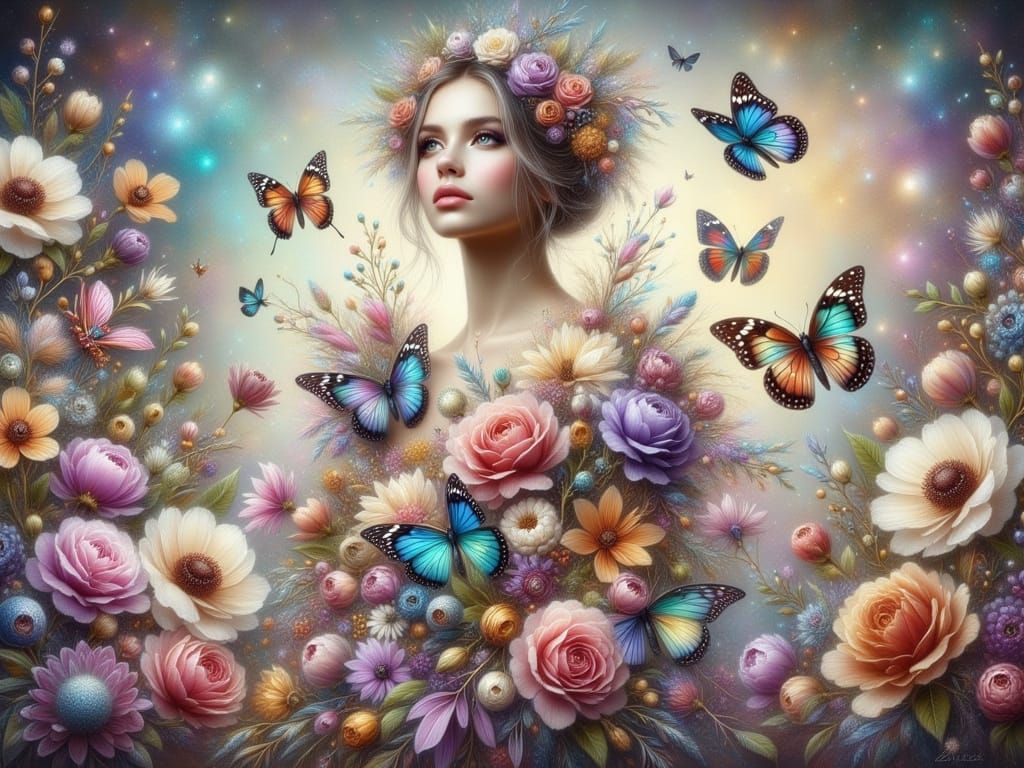 Enchanted Garden Goddess in Vibrant Floral Gown