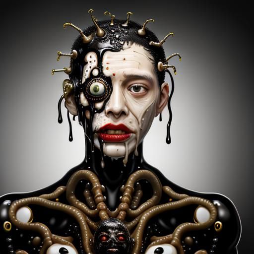 Disturbing Melting Mask Portrait in Surrealist Style