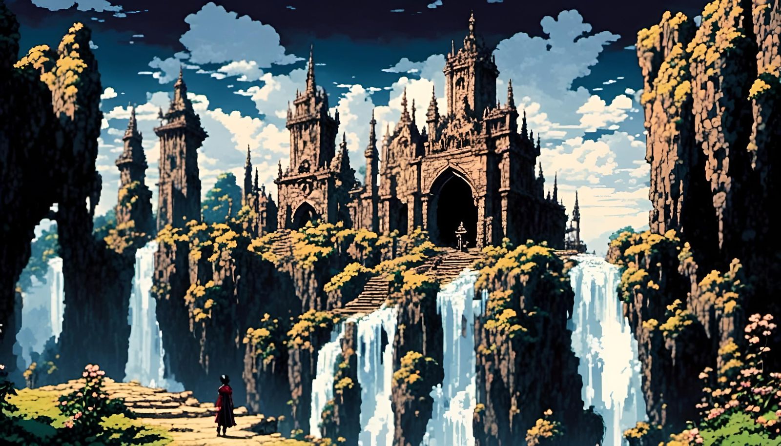 Dracula in Ruins: 2D Pixel Art Sunset