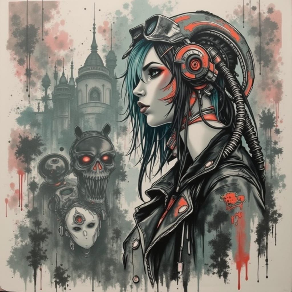 Cyberpunk Musician in Fog